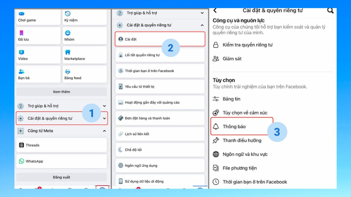 Hướng dẫn cách bật/tắt gợi ý kết bạn trên Facebook trên điện thoại - bước 1,2