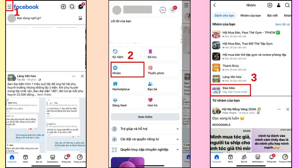 Cách bật thông báo nhóm trên Facebook trên điện thoại - bước 1