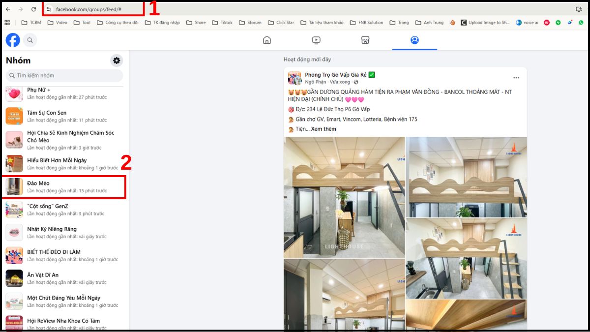 Cách bật thông báo nhóm trên Facebook trên máy tính - bước 1
