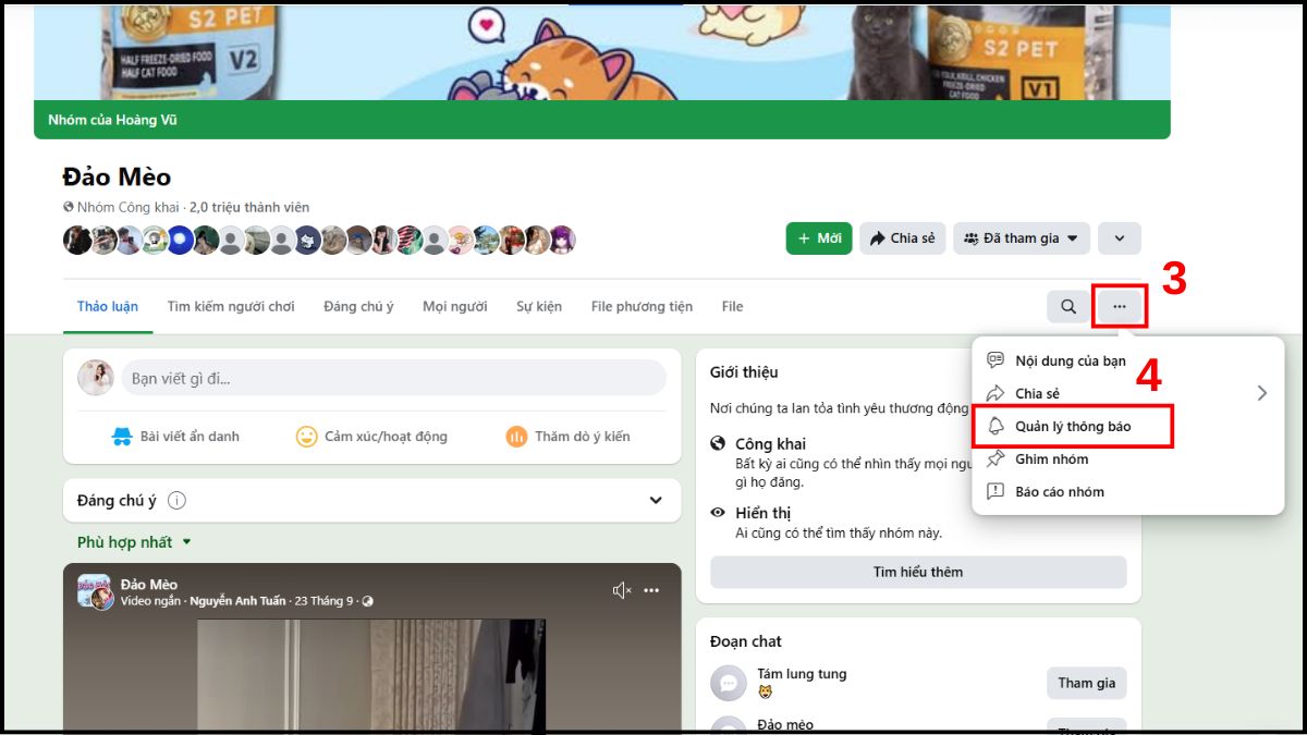 Cách bật thông báo nhóm trên Facebook trên máy tính - bước 2