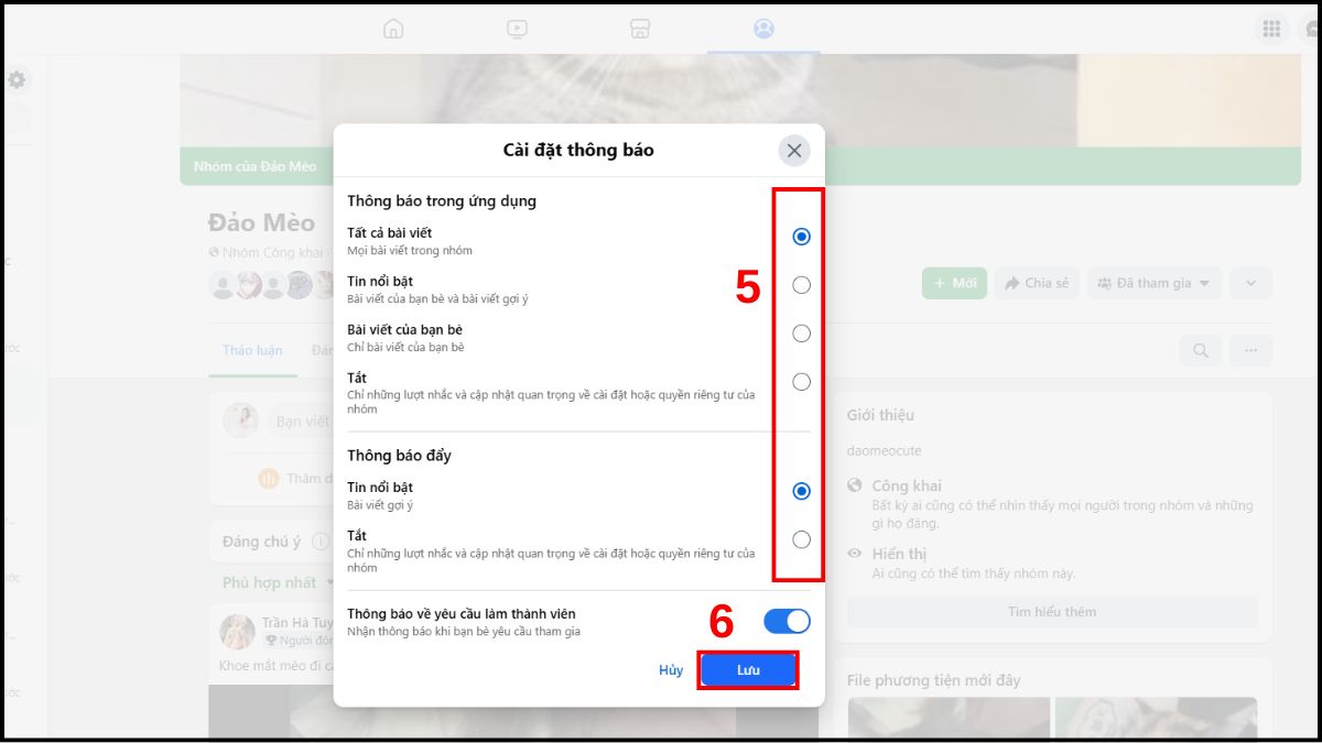 Cách bật thông báo nhóm trên Facebook trên máy tính - bước 3