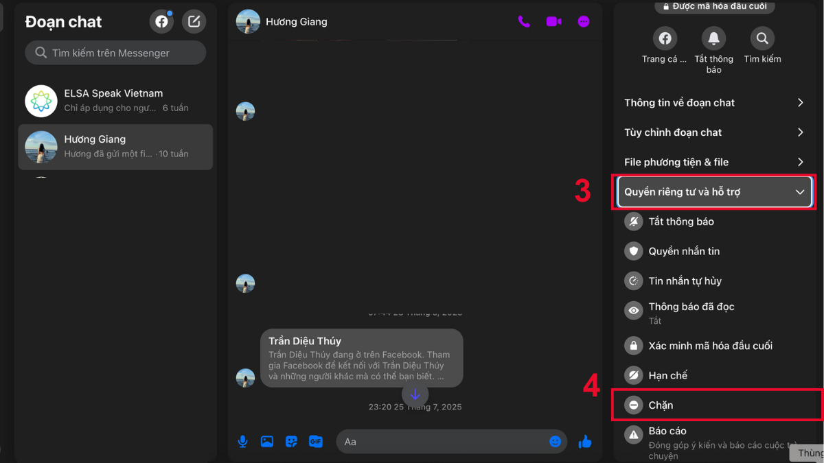 Hướng dẫn cách chặn và bỏ chặn trên Messenger trên máy tính - bước 2