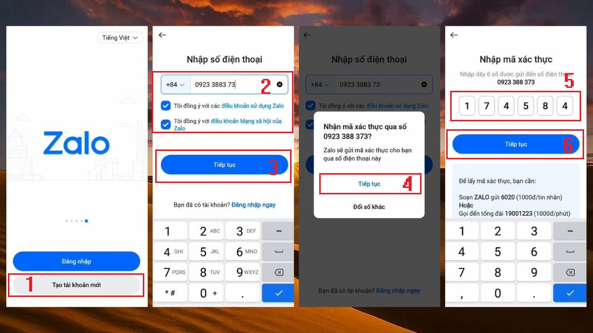 cách cài đặt Zalo trên iPhone - đăng ký tài khoản mới - bước 1,2,3,4