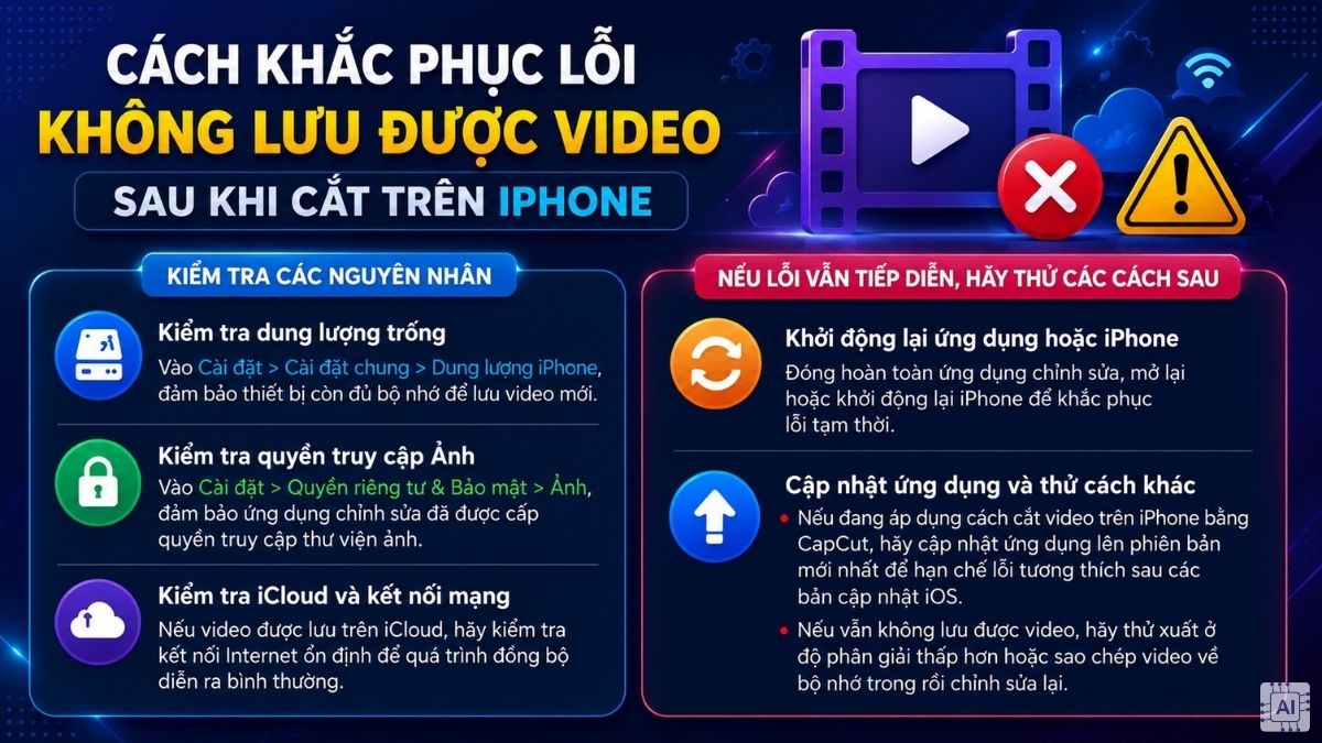 Cách khắc phục lỗi không lưu được video sau khi cắt trên iPhone