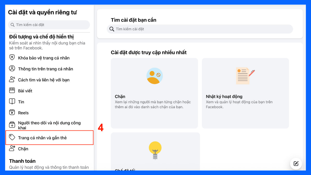 Cách chặn tag trên bài viết Facebook bằng máy tính - bước 2