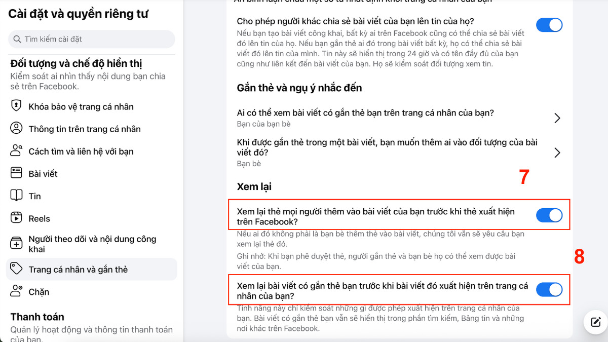 Cách chặn tag trên bài viết Facebook bằng máy tính - bước 4