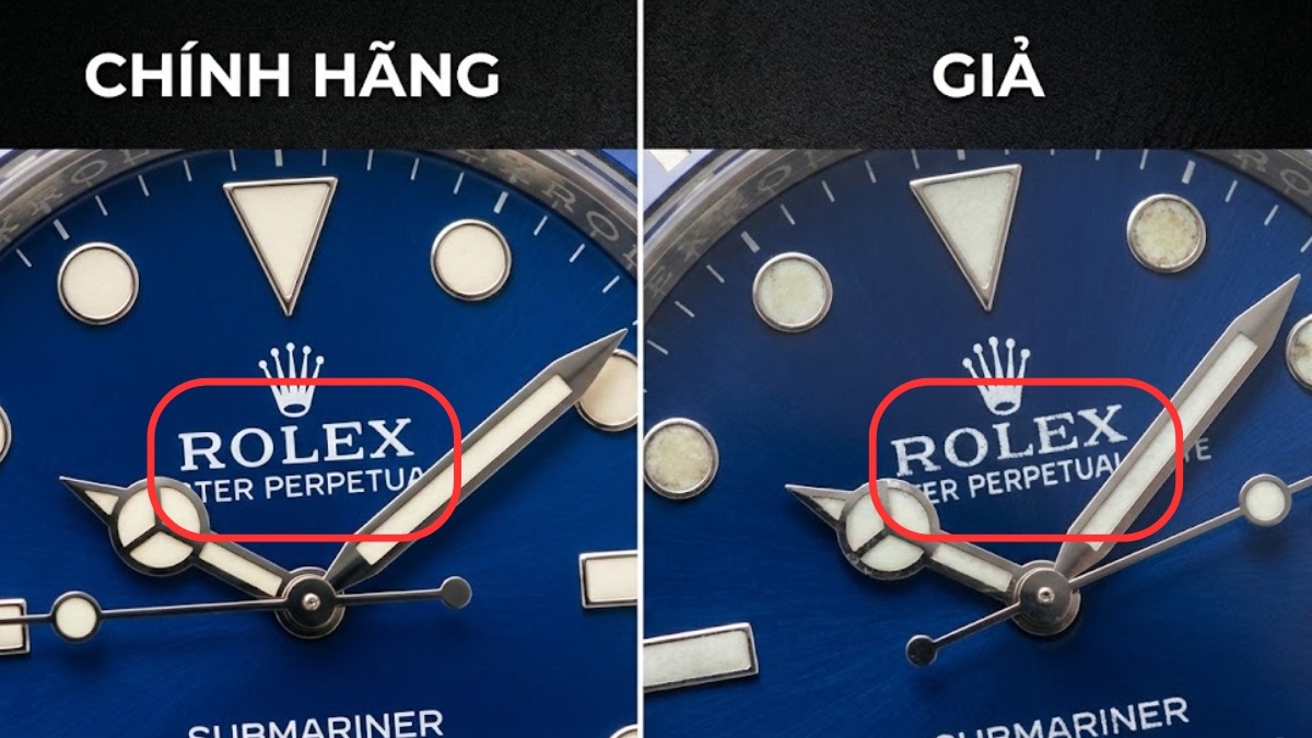 Hướng dẫn các cách check đồng hồ Rolex chính hãng - kiểu chữ chi tiết in trên mặt số