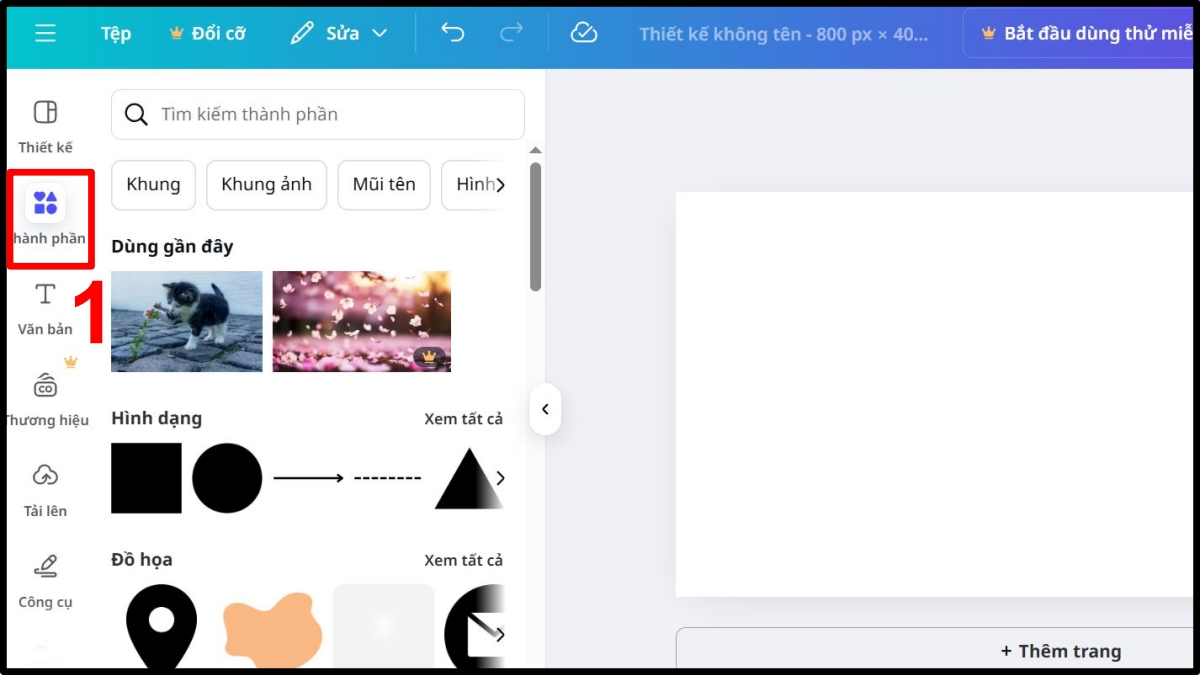 Cách chèn ảnh từ thư viện Canva trên máy tính - bước 1