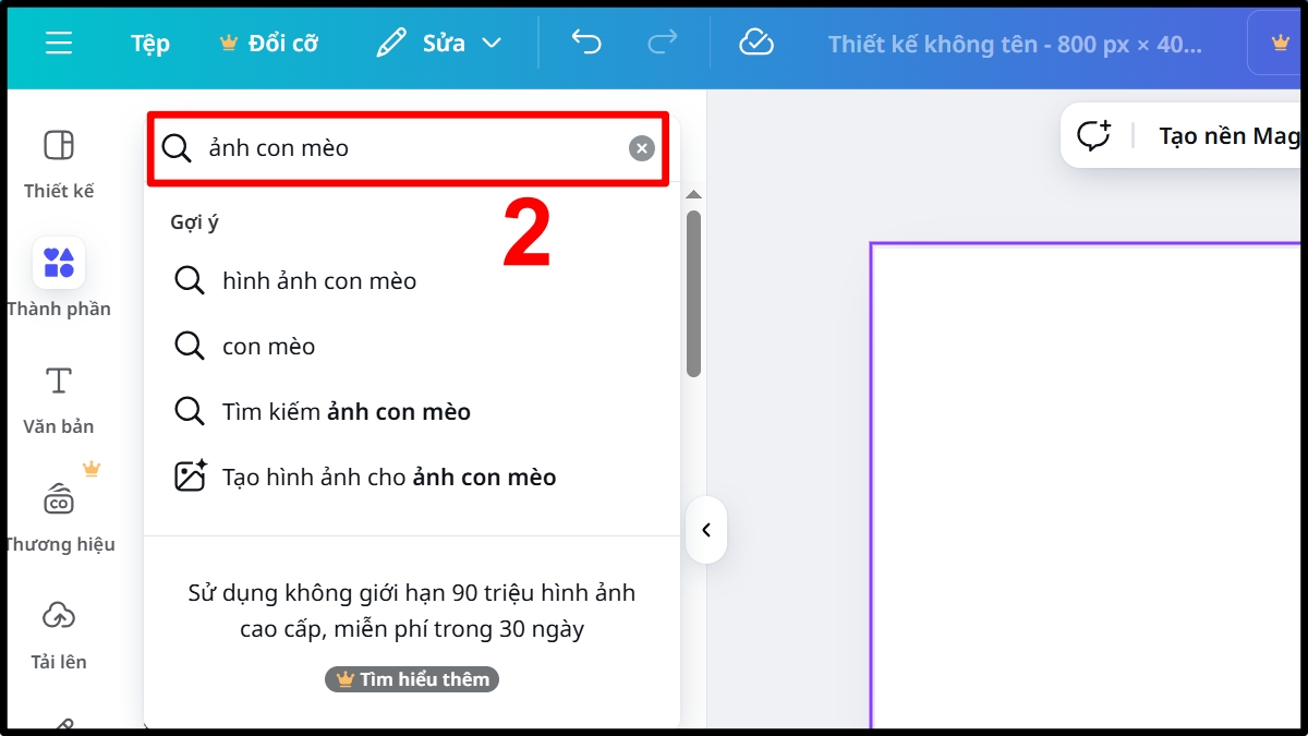 Cách chèn ảnh từ thư viện Canva trên máy tính - bước 2