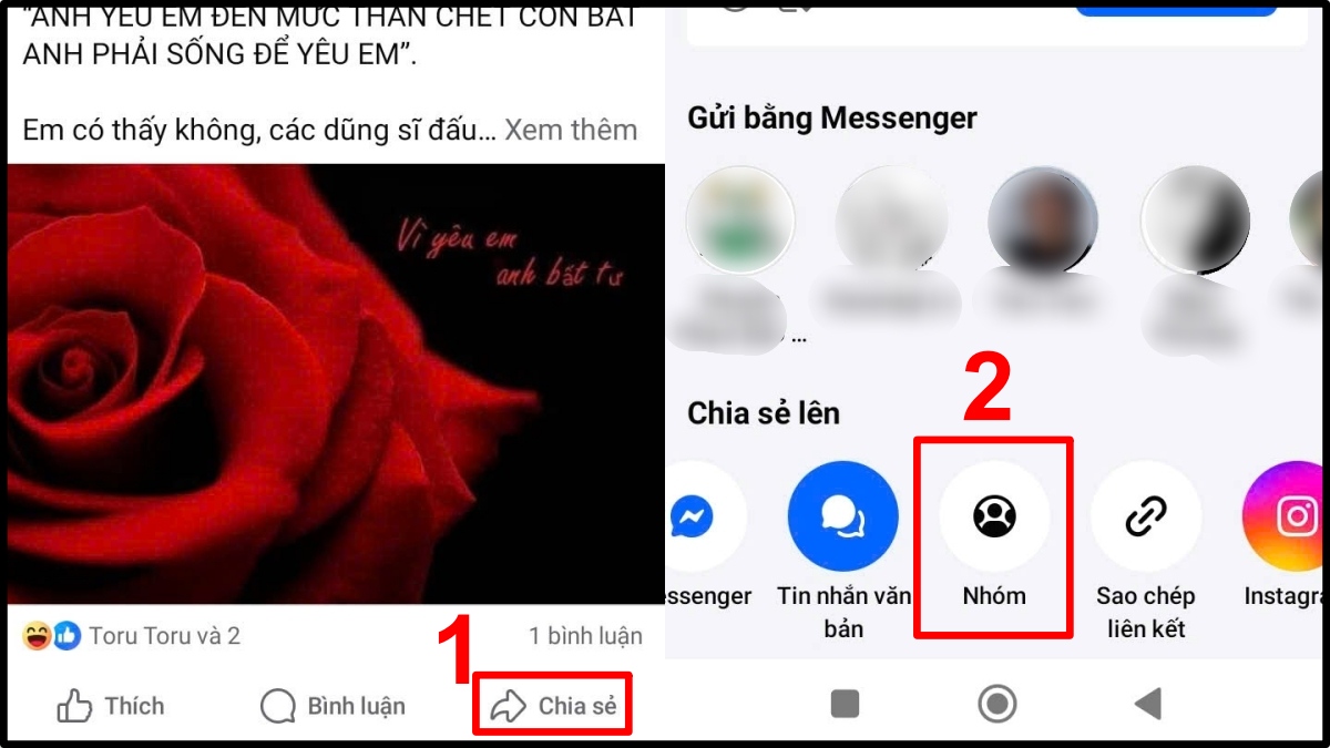 Cách chia sẻ bài vào nhóm trên Facebook trên điện thoại
