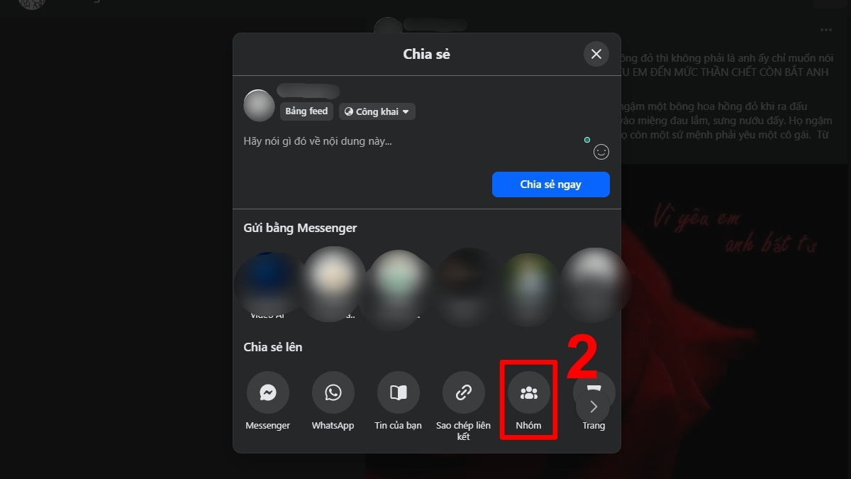 Cách chia sẻ bài vào nhóm trên Facebook trên máy tính - bước 2