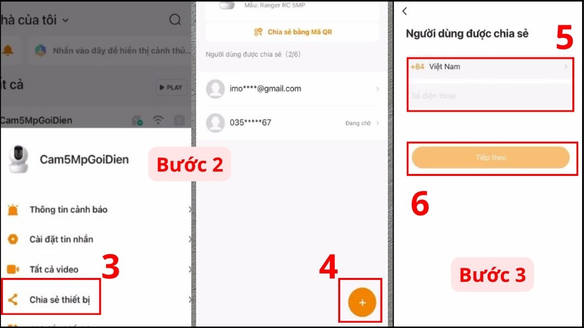 Chia sẻ camera Imou - bước 3,4