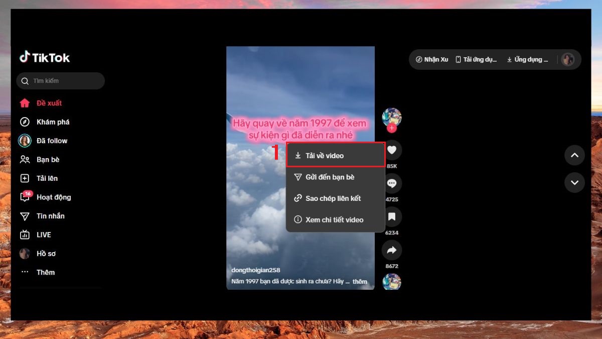 Hướng dẫn cách chia sẻ video từ TikTok lên story Facebook trên máy tính - bước 1