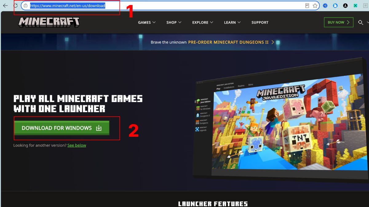 Cài tải và cài đặt Minecraft trên PC - bước 1