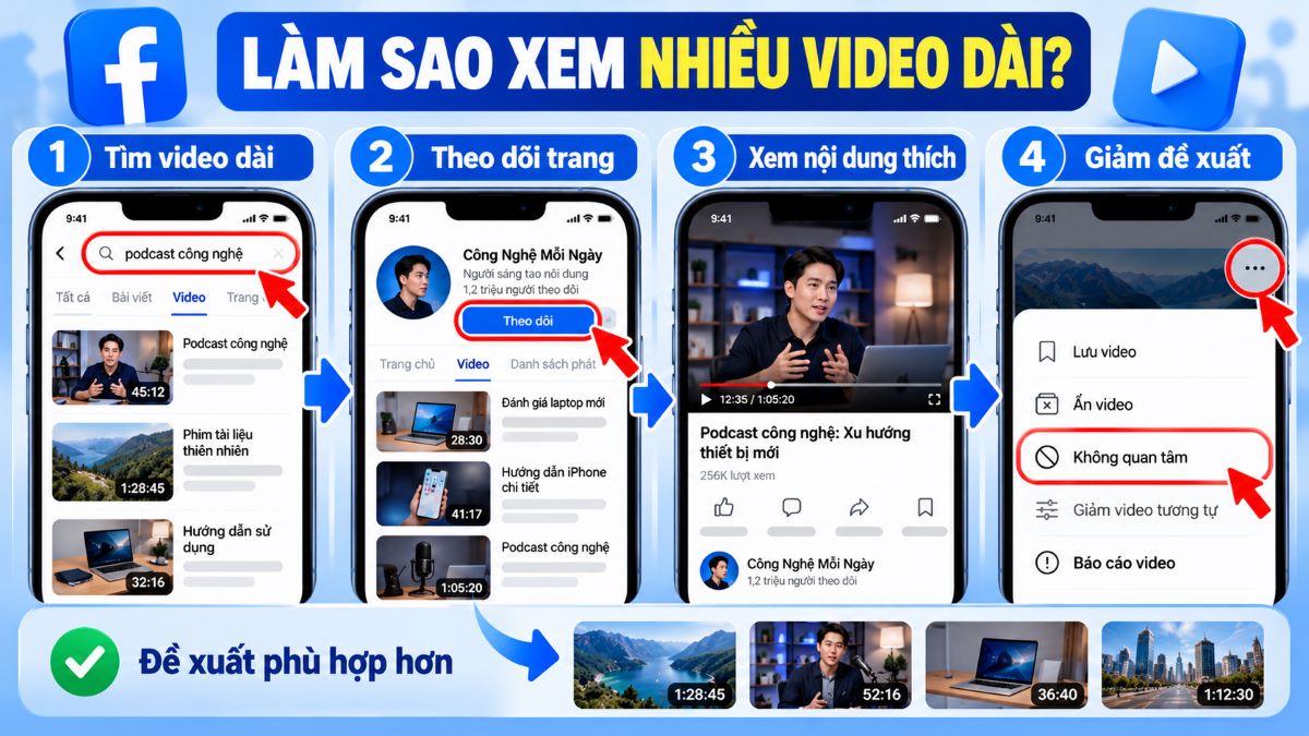 Làm sao để Facebook hiển thị nhiều video dài thay vì Reels ngắn?
