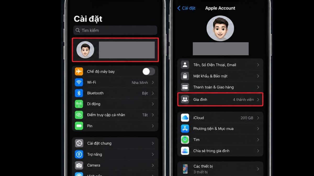 Sửa lỗi không chuyển được vùng App Store thường gặp - lỗi chia sẻ gia đình - bước 1