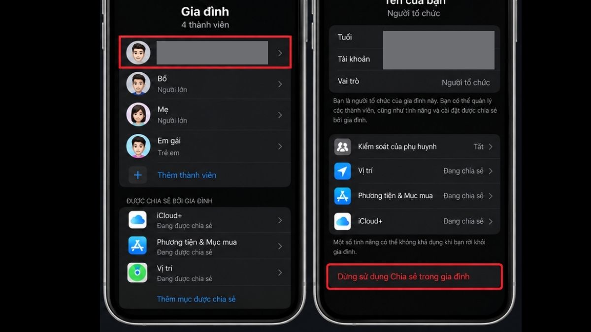 Sửa lỗi không chuyển được vùng App Store thường gặp - lỗi chia sẻ gia đình - bước 2