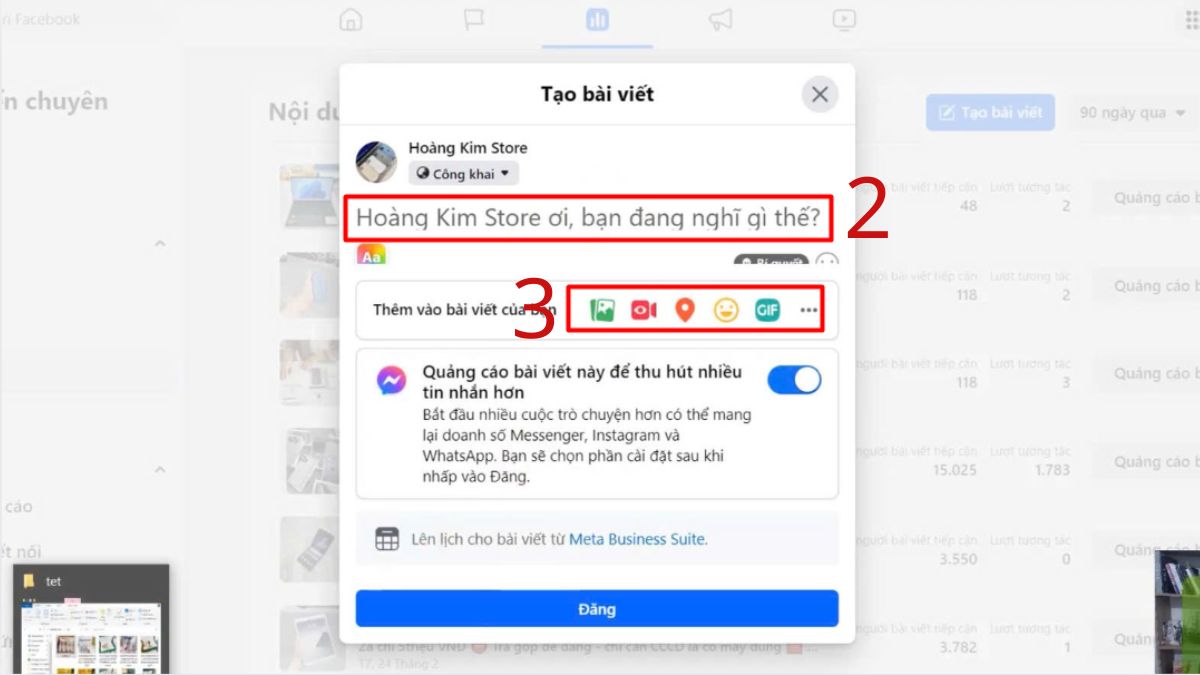 Hướng dẫn cách đăng bài trên Fanpage Facebook - bước 2