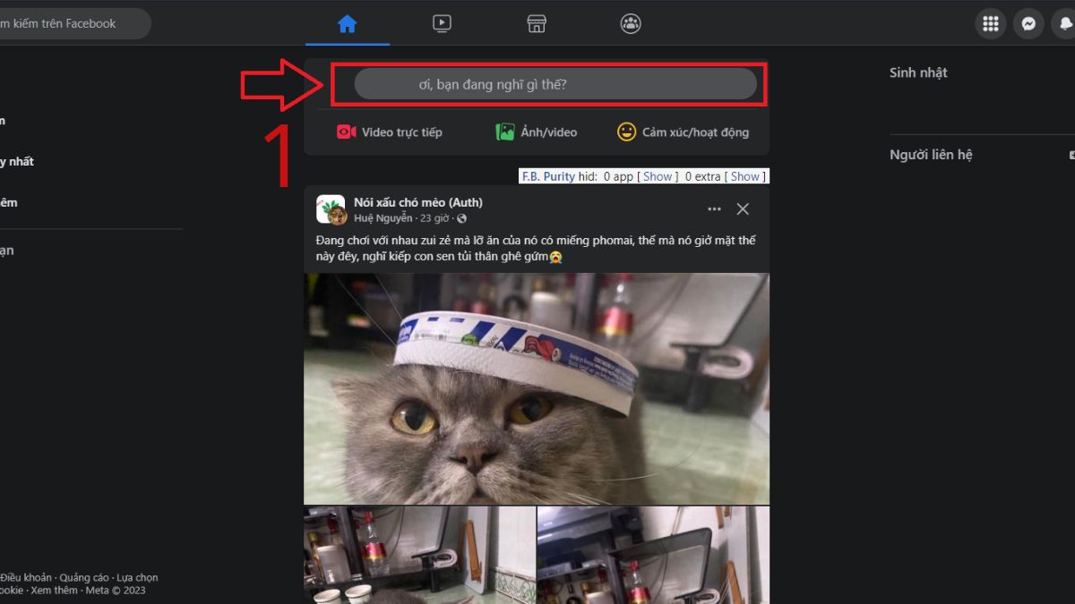 Cách đăng bài Facebook trên máy tính - bước 1