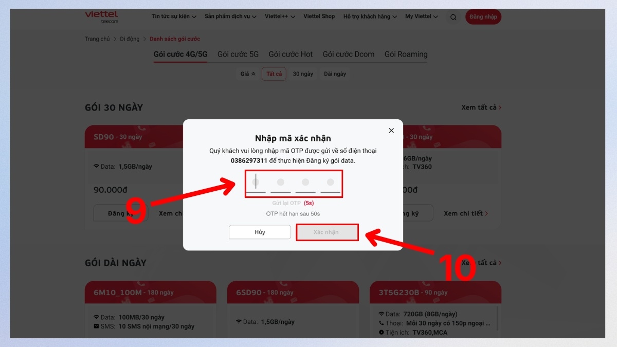 Đăng ký 4G viettel trực tuyến trên website viettel.vn - bước 5