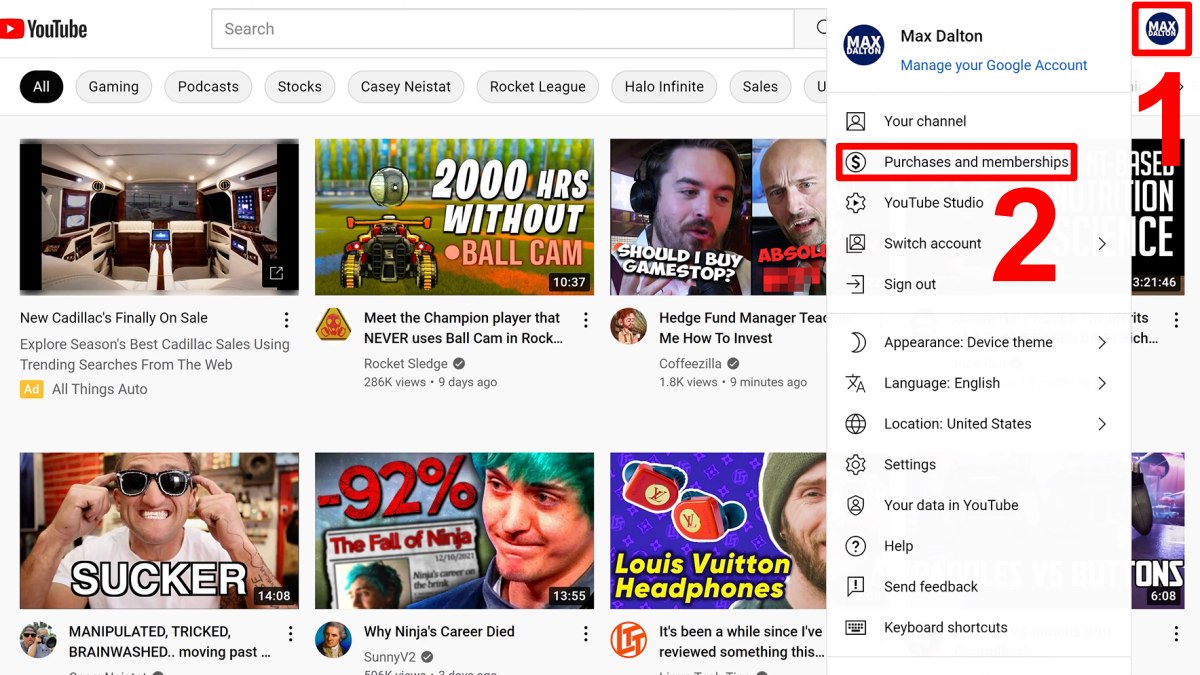 Cách hủy đăng ký gói hội viên Youtube - bước 1