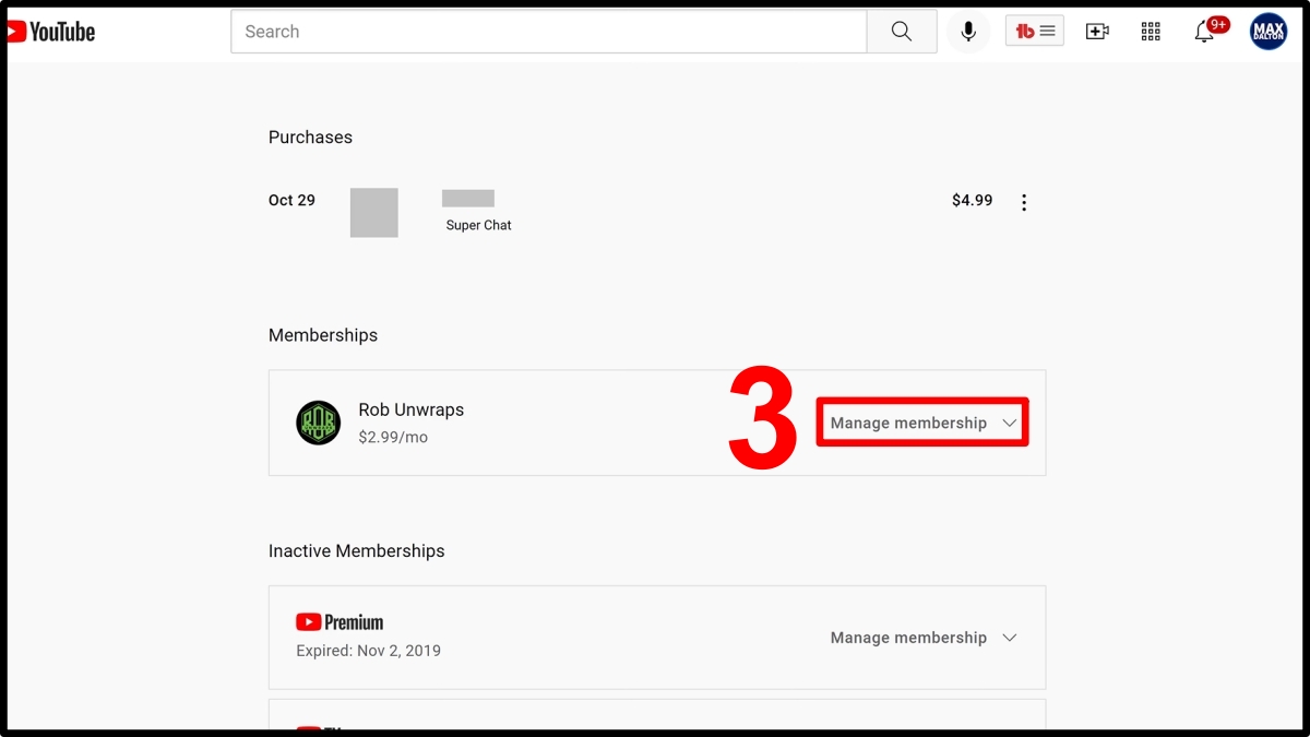 Cách hủy đăng ký gói hội viên Youtube - bước 2