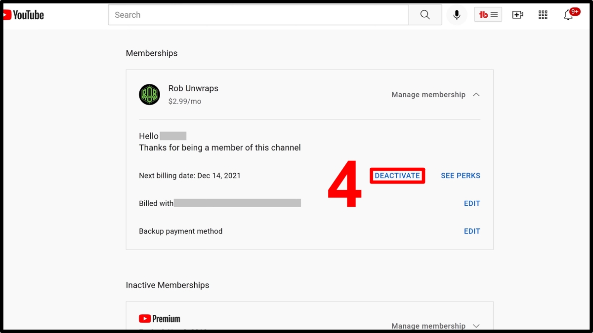 Cách hủy đăng ký gói hội viên Youtube - bước 3