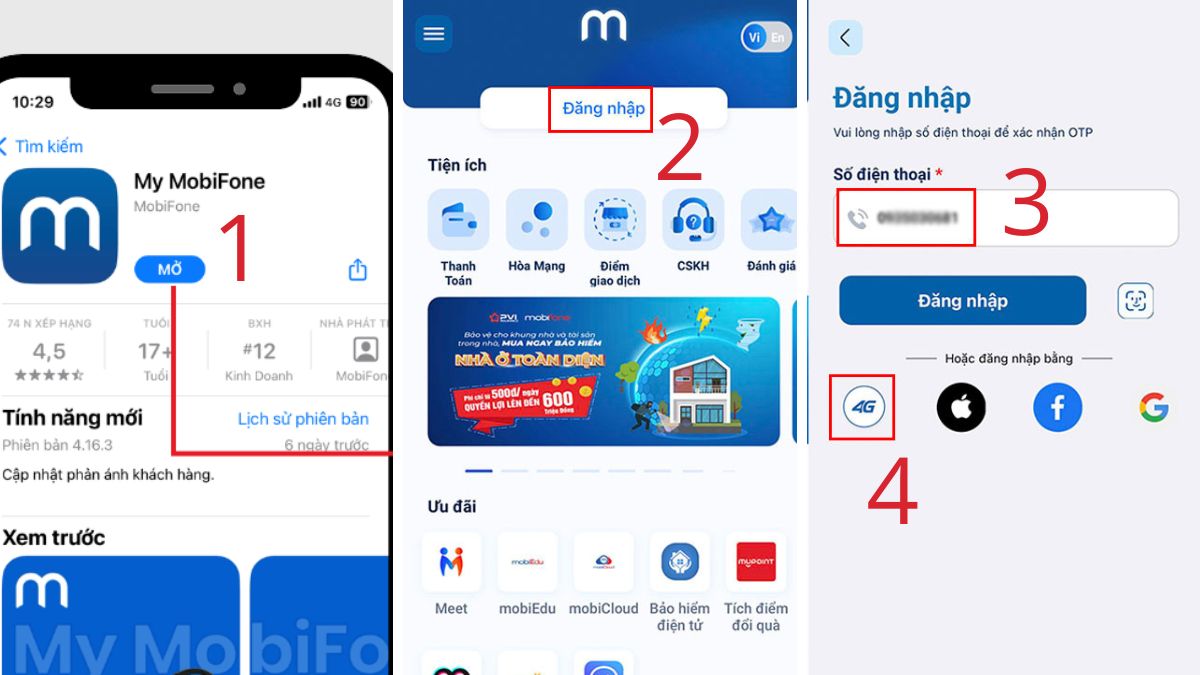 Đăng ký SIM chính chủ qua ứng dụng MobiPhone - bước 1