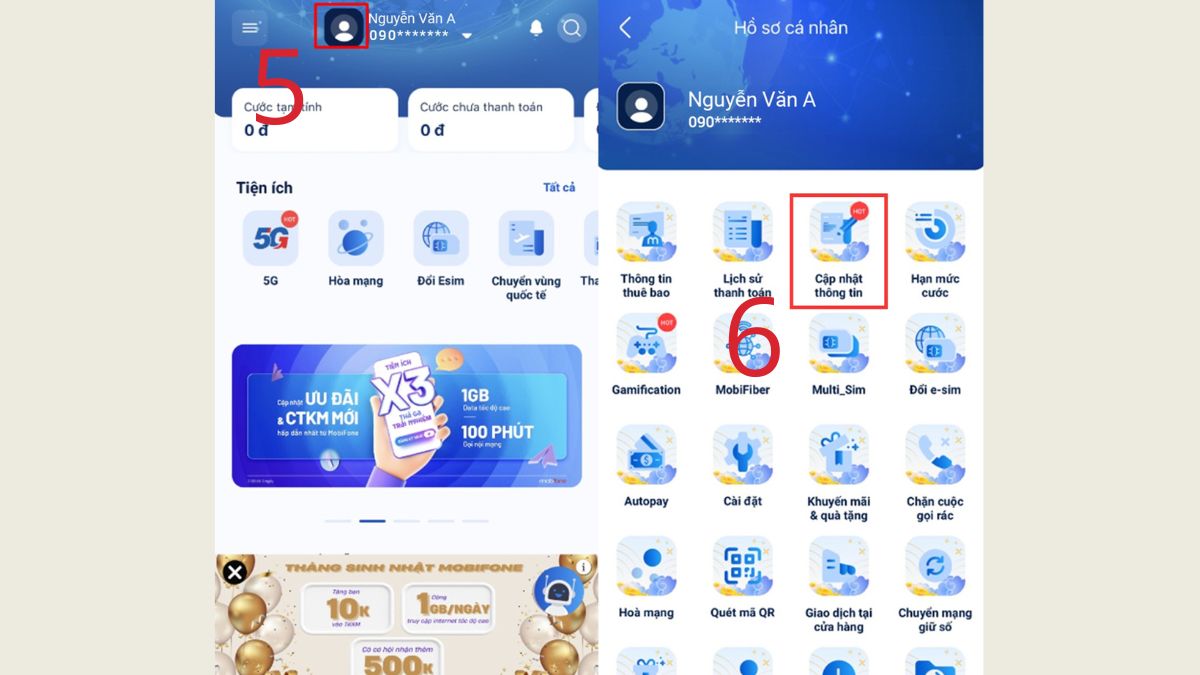 Đăng ký SIM chính chủ qua ứng dụng MobiPhone - bước 2