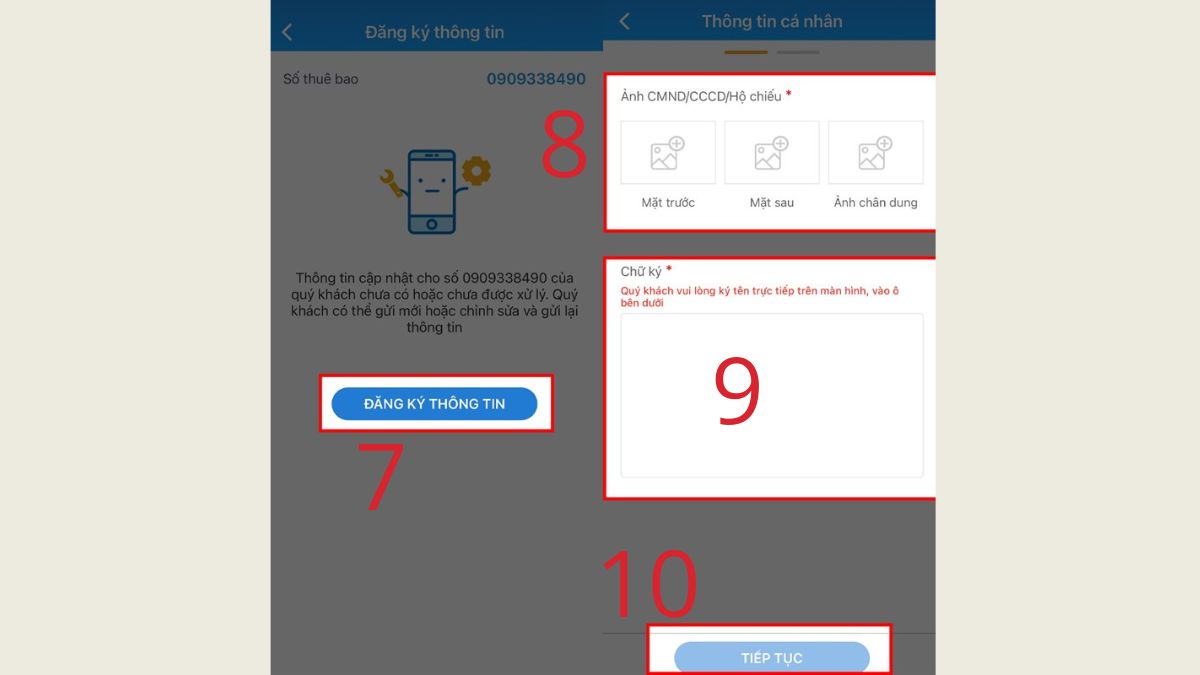 Đăng ký SIM chính chủ qua ứng dụng MobiPhone - bước 3