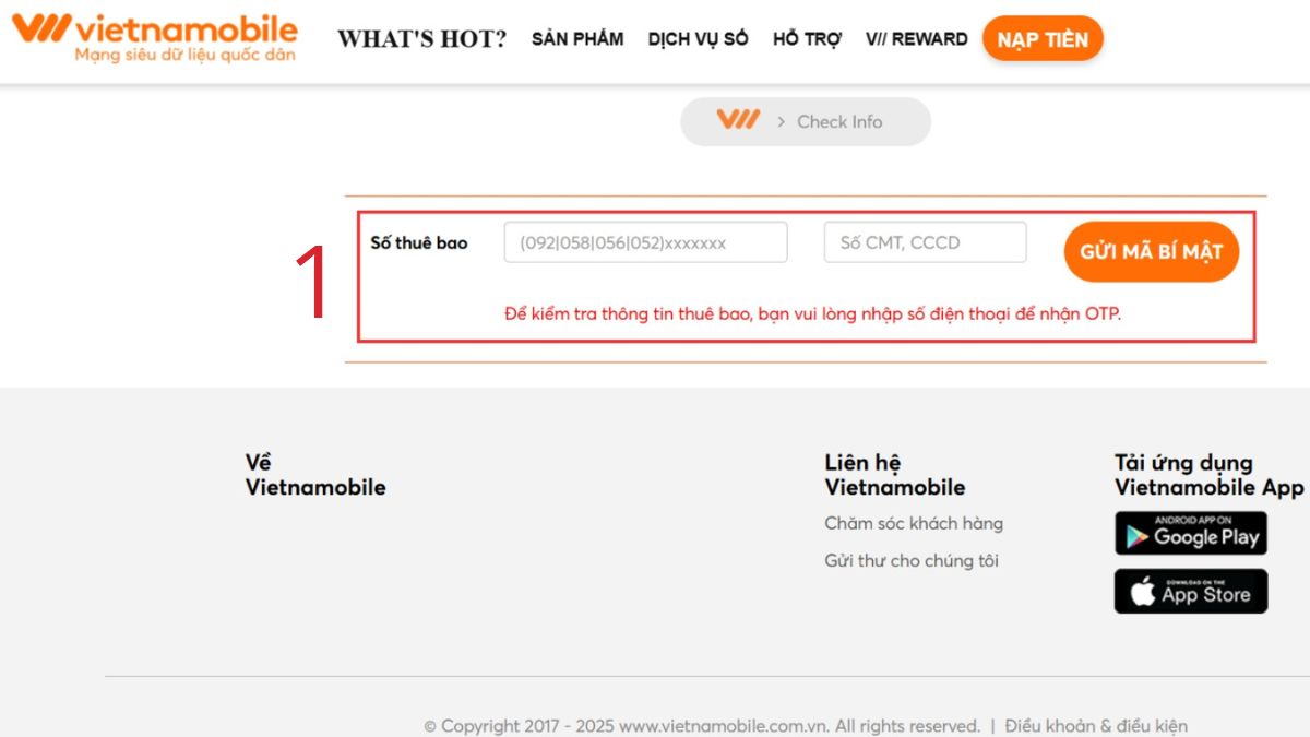 Cách đăng ký SIM chính chủ mạng Vietnamobile - bước 1,2