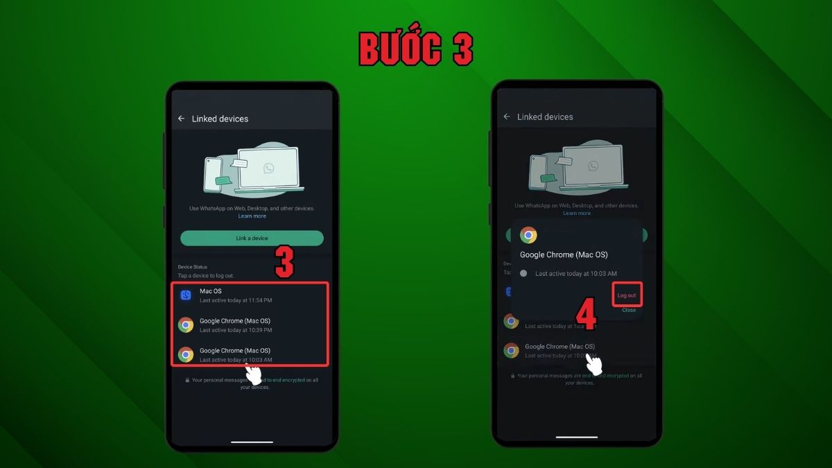 Cách đăng xuất WhatsApp khỏi thiết bị lạ - bước 2,3