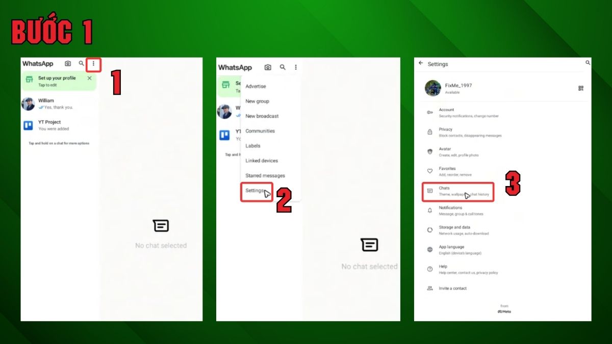 Cách đăng xuất WhatsApp Business - bước 1
