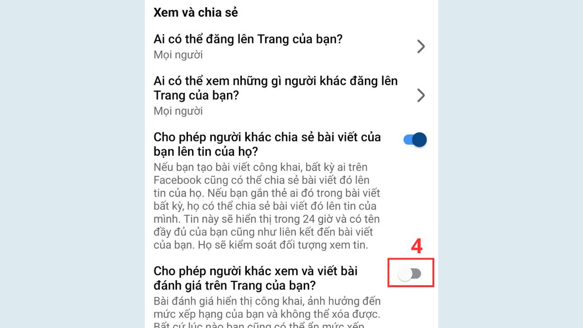 Cách mở đánh giá page Facebook dành cho admin - bước 3