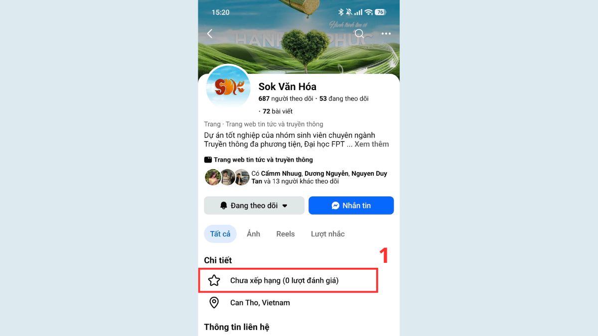 Cách đánh giá page trên Facebook trên điện thoại - bước 1