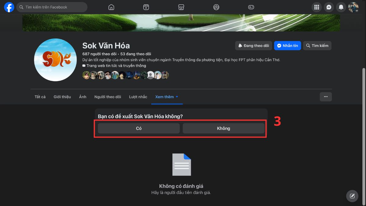 Cách đánh giá page trên Facebook trên máy tính - bước 2