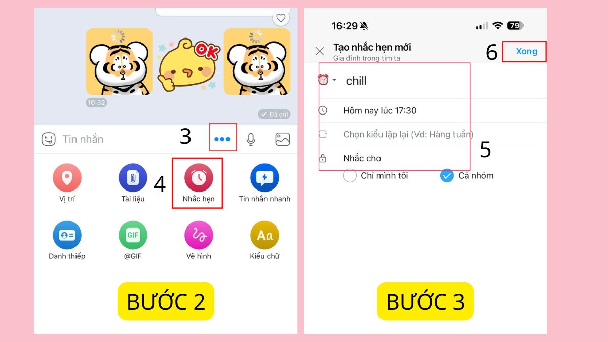 Cách đặt lịch hẹn với bạn bè trên Zalo - bước 2,3