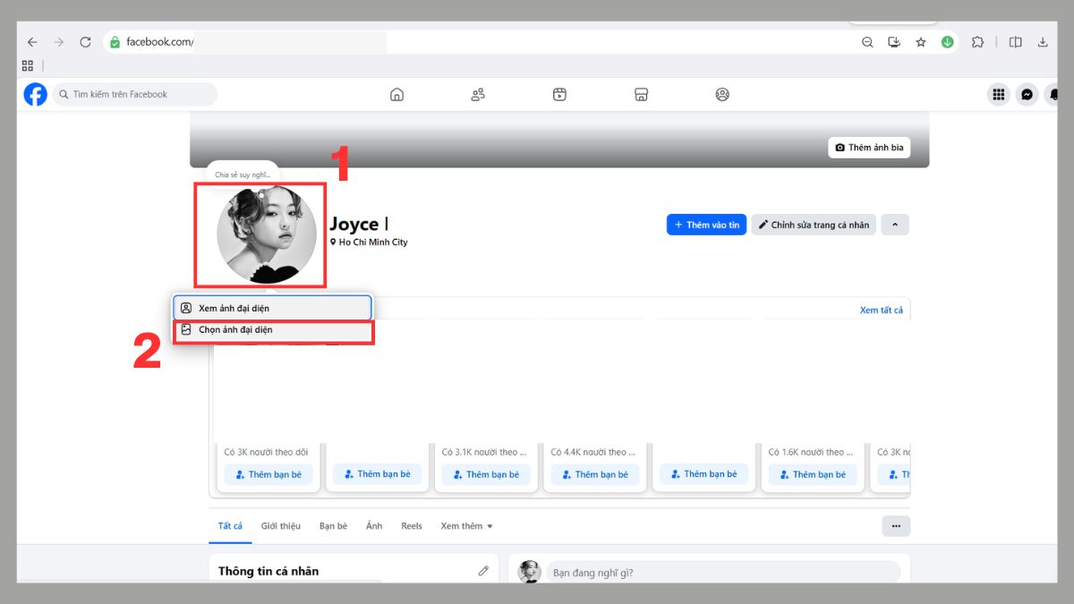 Cách đổi avatar Facebook chỉ mình tôi trên máy tính -  bước 1