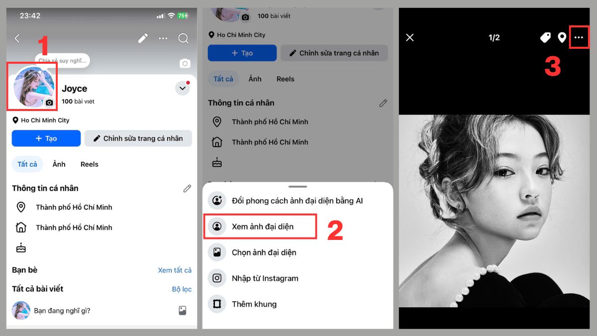 Cách đổi avatar Facebook về mặc định - bước 1,2