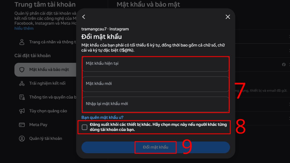 Cách đổi mật khẩu Instagram trên máy tính - bước 5