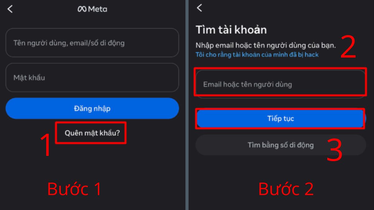 Cách thay đổi mật khẩu Instagram khi quên mật khẩu cũ - bước 1,2