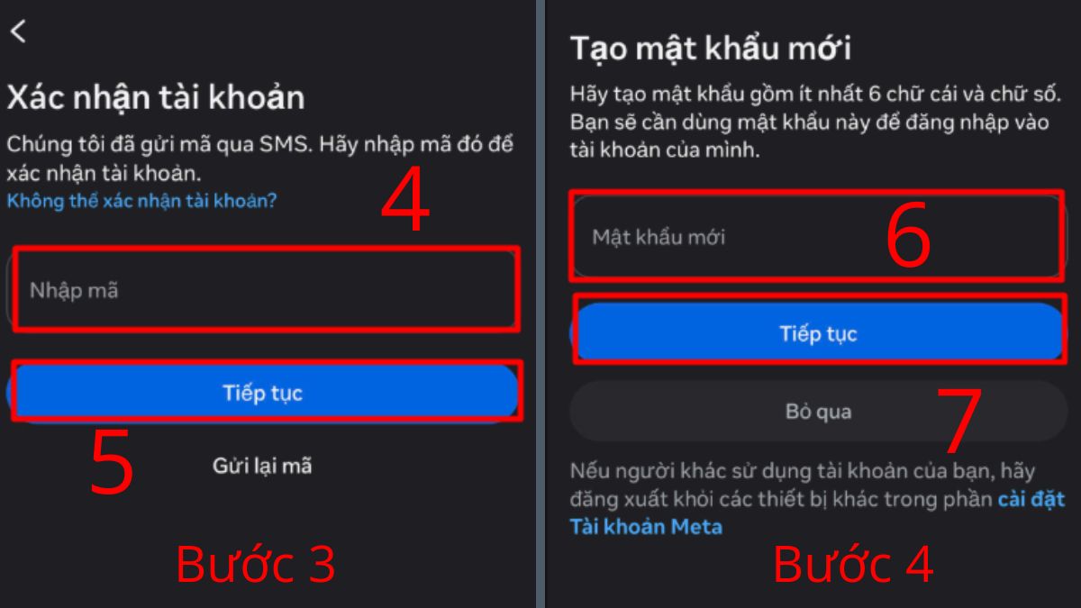 Cách thay đổi mật khẩu Instagram khi quên mật khẩu cũ - bước 3,4