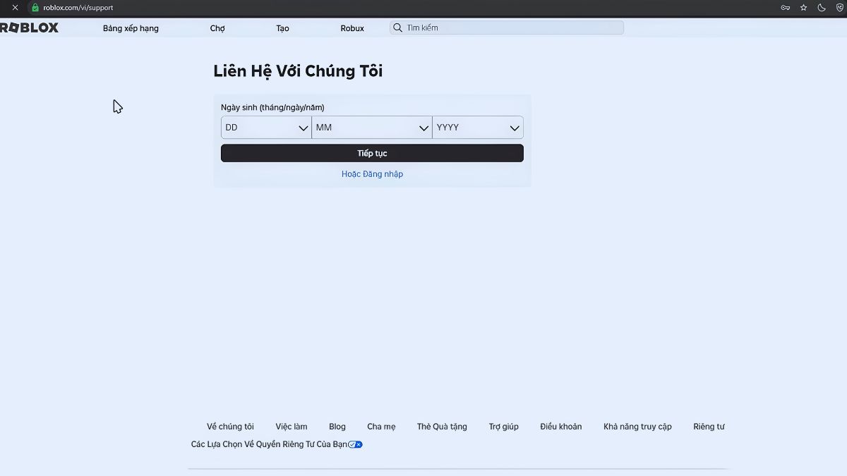 Cách xử lý khi tài khoản Roblox bị hack đổi thông tin - bước 1