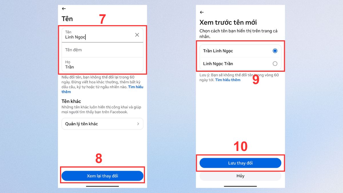 Cách đổi tên Facebook trên điện thoại Oppo đơn giản - bước 3
