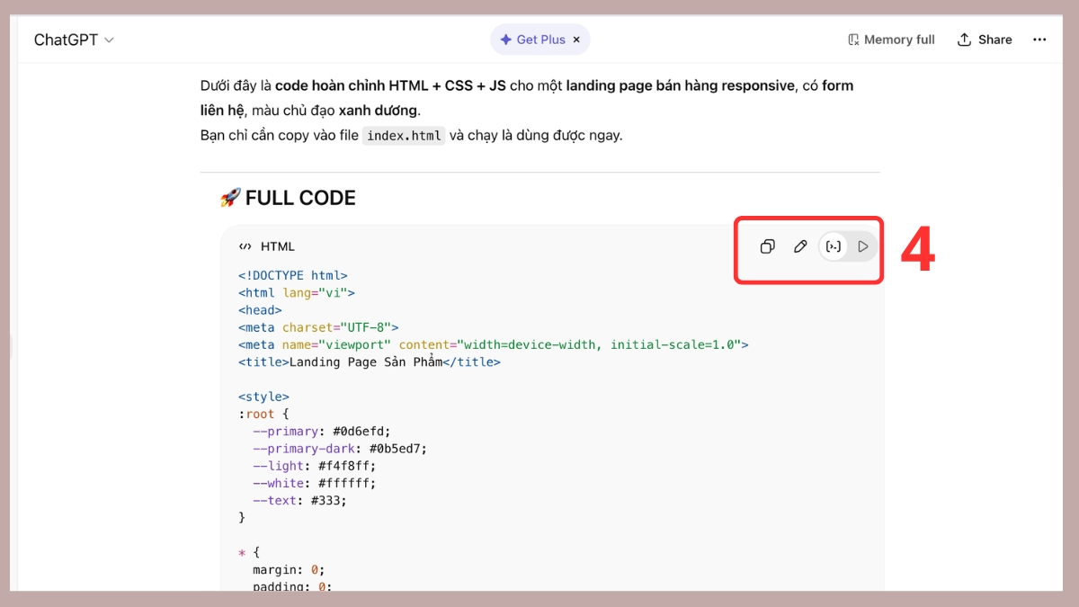 Cách dùng ChatGPT để hỗ trợ lập trình và xây dựng website - bước 3,4