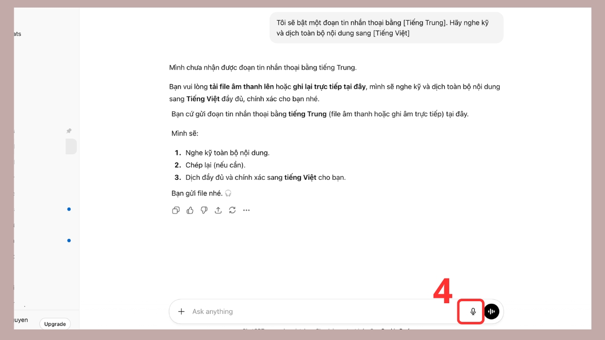 Cách dùng ChatGPT để dịch giọng nói và phiên dịch trực tiếp - bước 2