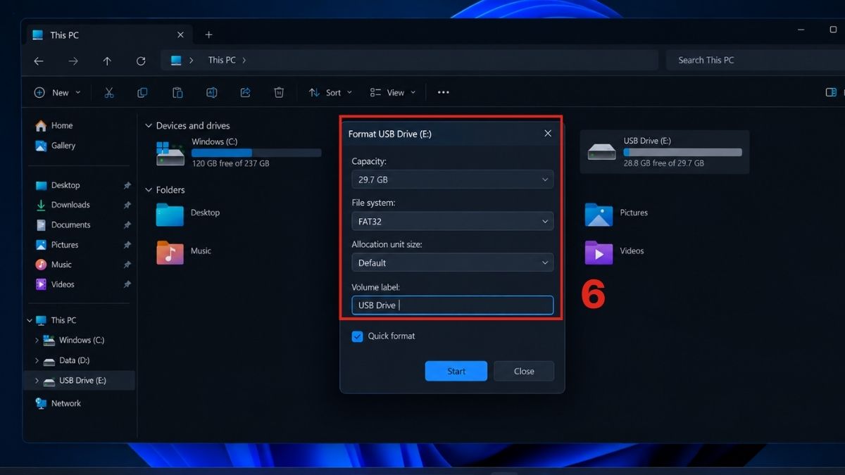 Format USB nhanh bằng File Explorer - bước 3