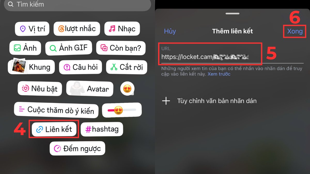 Cách gắn link Locket trên Story Instagram - bước 4,5