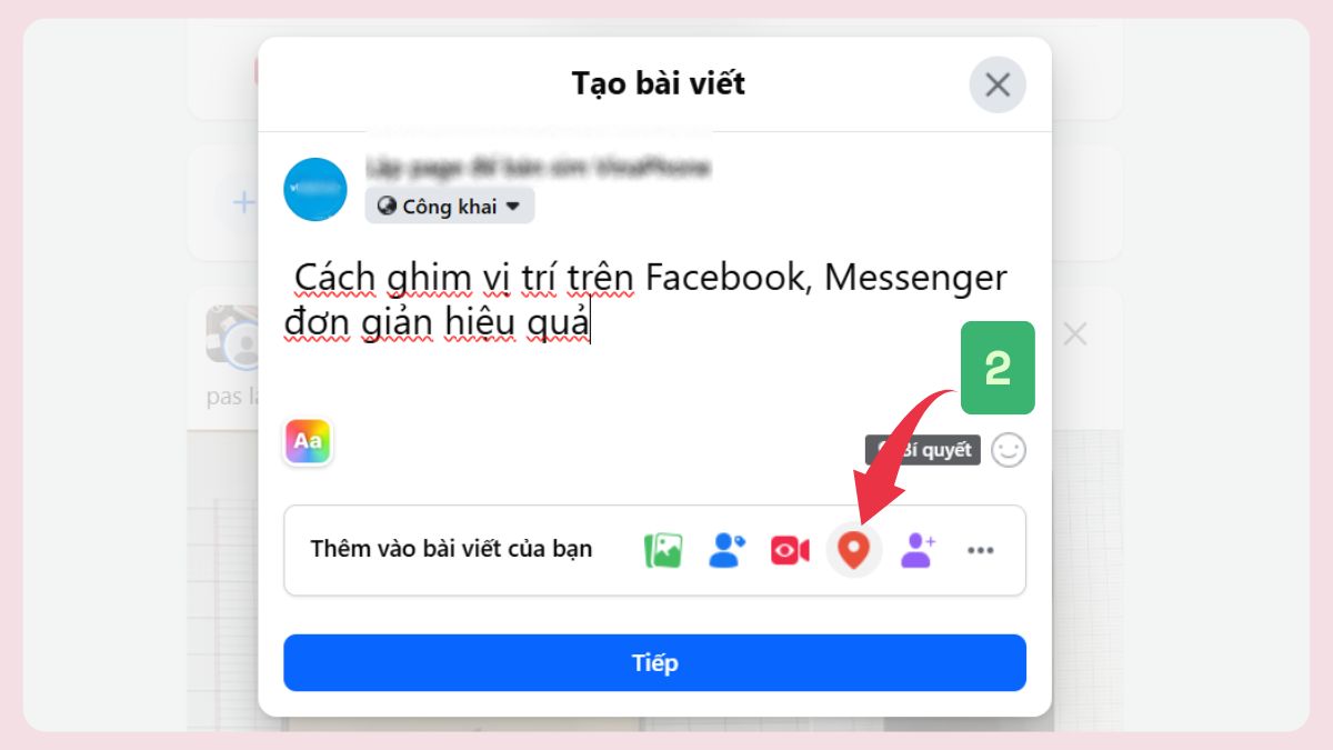 Cách ghim vị trí trên Fanpage Facebook bằng máy tính - bước 2