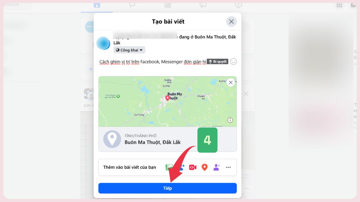 Cách ghim vị trí trên Fanpage Facebook bằng máy tính - bước 4